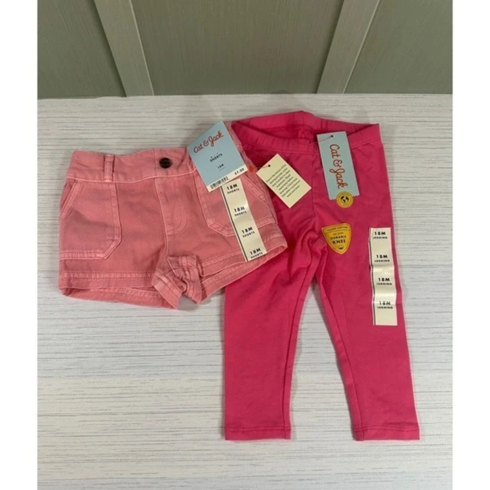 Cat & Jack Toddler Girls 18M Pink Shorts and Leggings Bundle NWT Tough Cotton